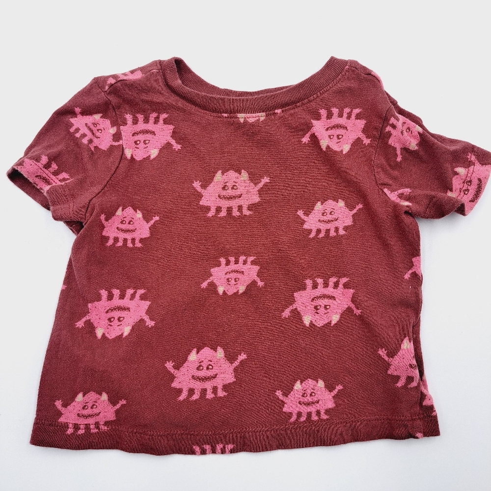 Burgundy Old Navy Short Sleeve Tee With Monster Print Size 12-18M